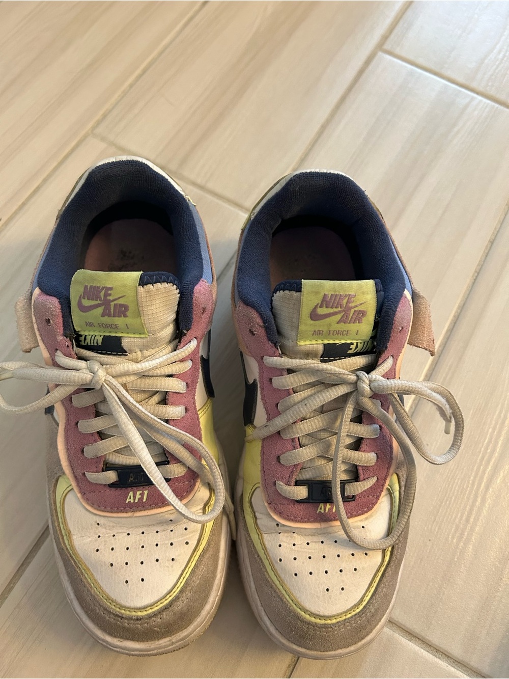 Nike Multicolor Girls' Air Force 1 Low Top Sneakers — Pink, Yellow, Navy, Cream